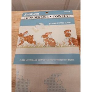 Vintage Janlynn Borderline Bunnies Hand Towel 50-336 New Cross Stitch Made in US